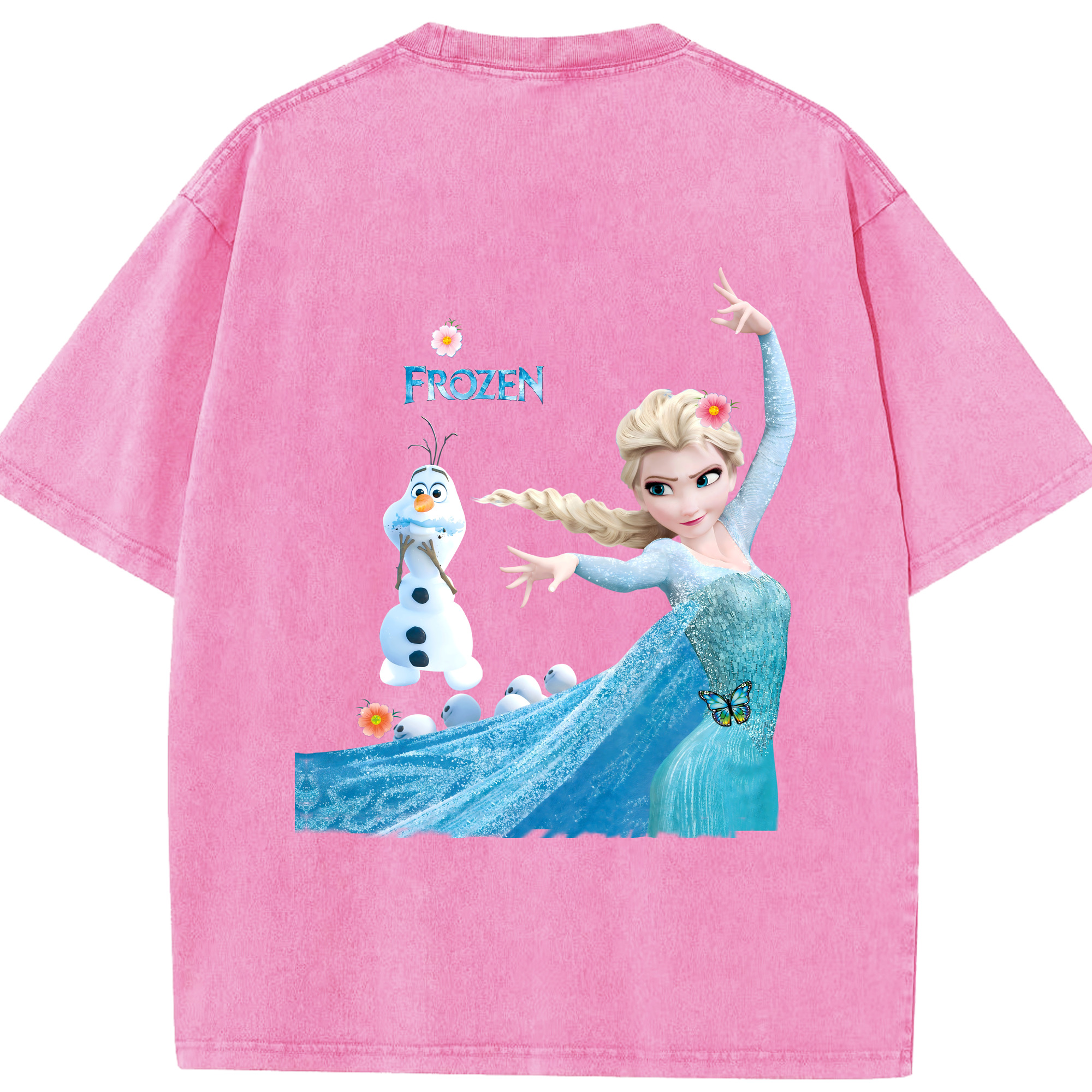 （画像用） アナと雪の女王 アンナ エルサ Frozen Anna Elsa 綿100% ヴィンテージ風 半袖Tシャツ（背面プリント）